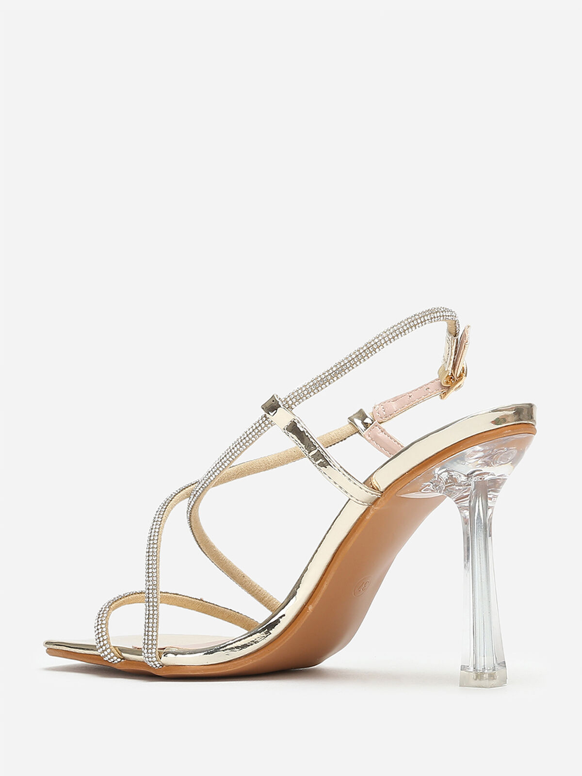 Sandales à talon transparent et strass- Doré