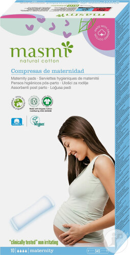 Masmi Maternité Serviettes Hygiéniques 100% Coton Bio 10 Serviettes