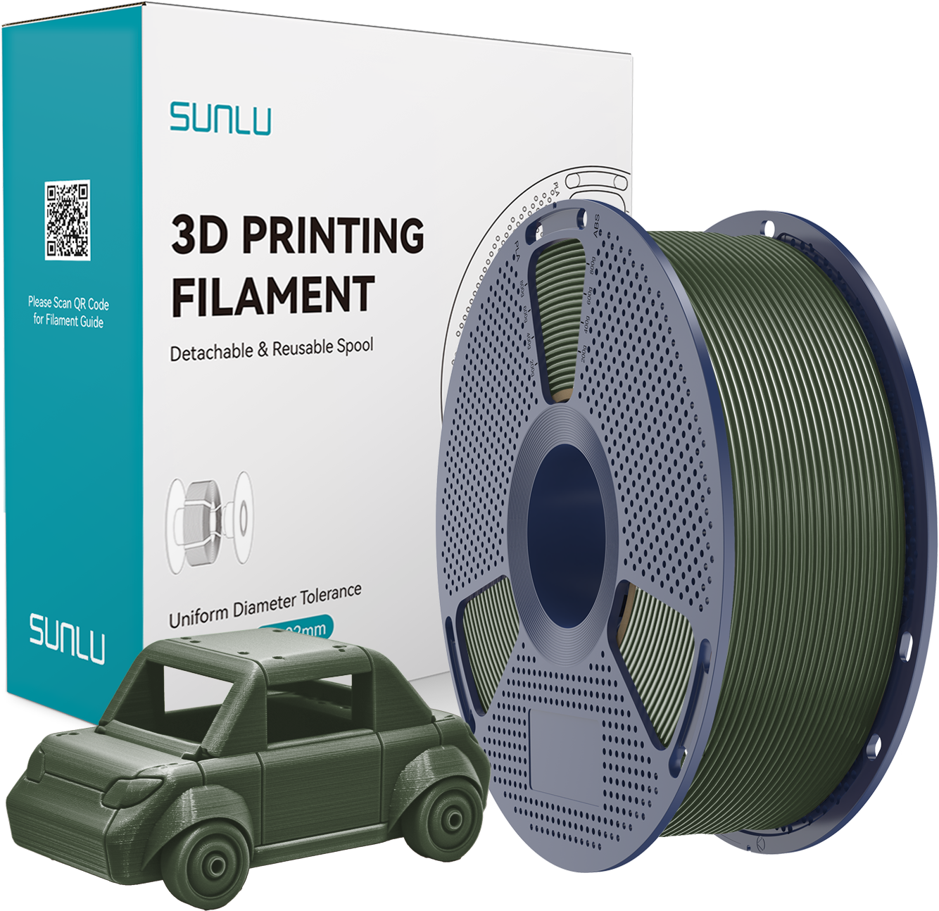 SUNLU  PETG Olive Green, 1,75 mm / 1000 g    Zähes, leicht zu druckendes PETG Filament in Olive Green