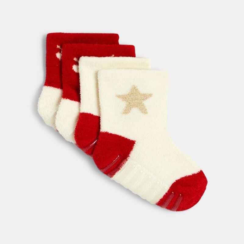 Chaussettes bouclette antidérapantes bébé fille (lot de 2) Gris ou noir