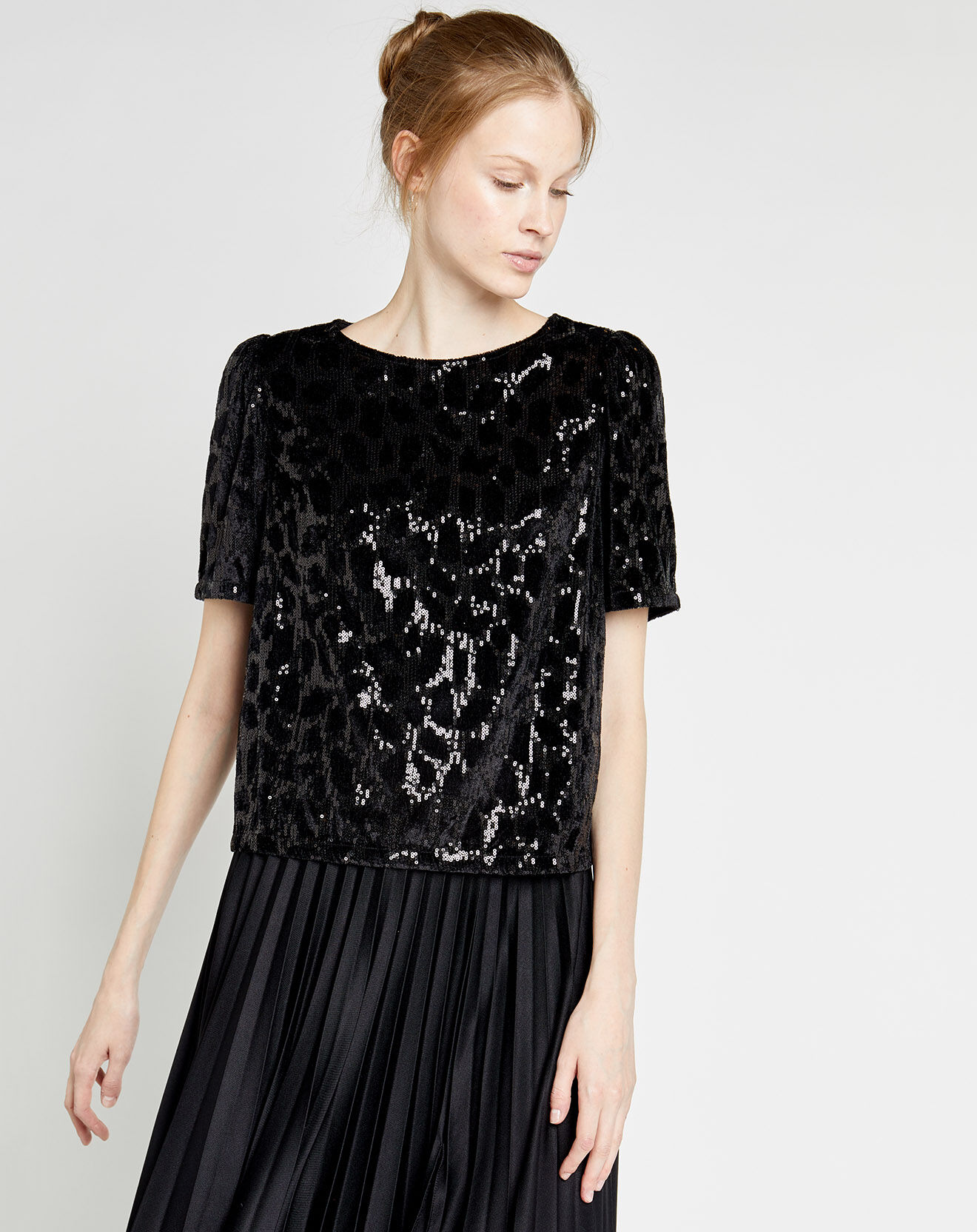 Caroll Top en Velours & Sequins Casey noir
