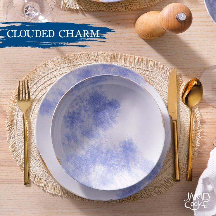 James Cooke - Clouded Charm - Bord diep - 2 stuks - 22 cm - Wit|Blauw