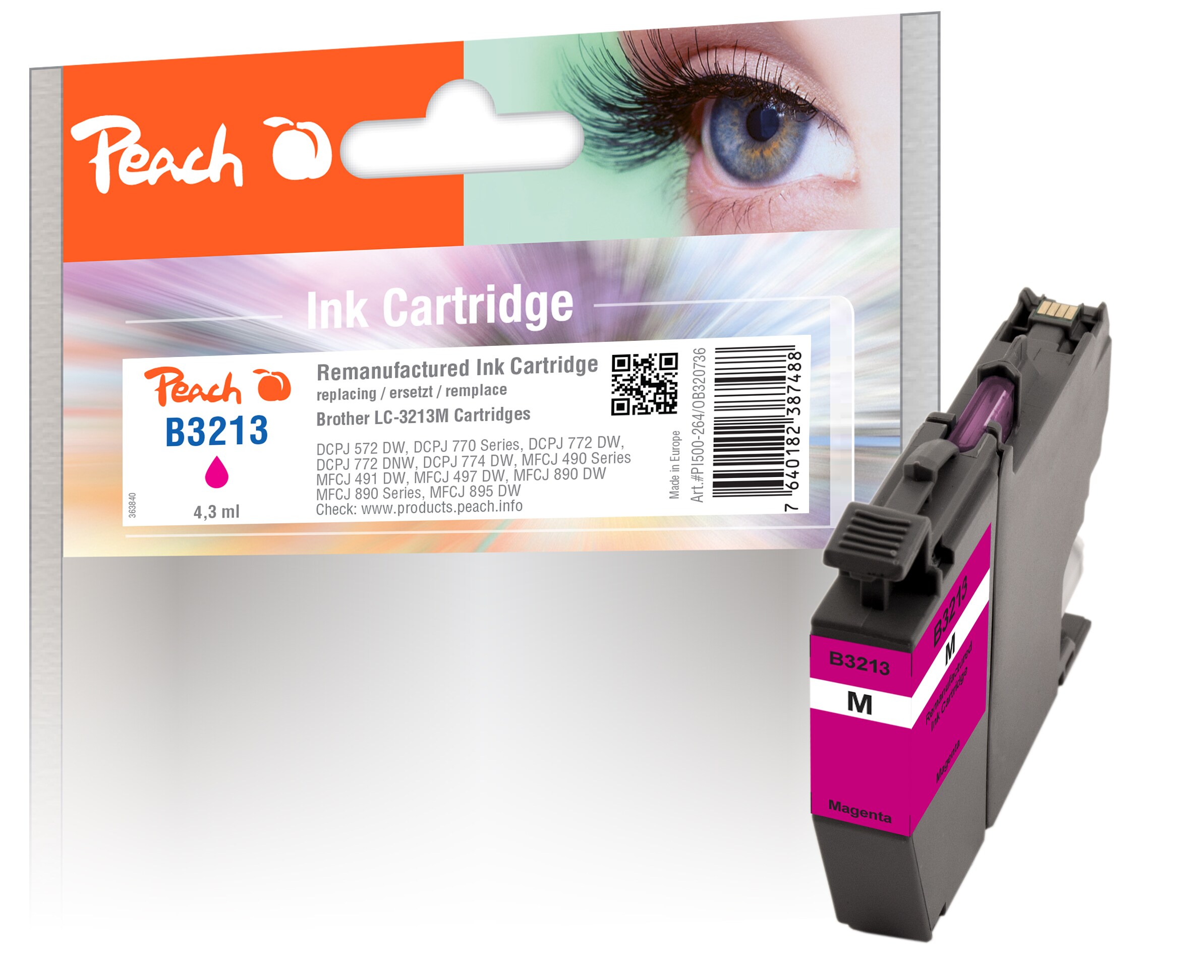 Peach B3213 M Druckerpatrone XL ma ersetzt Brother LC-3213M für z.B. Brother DCPJ 572 DW, Brother DCPJ 774 DW, Brother MFCJ 895 DW, Brother DCPJ 770 (wiederaufbereitet)