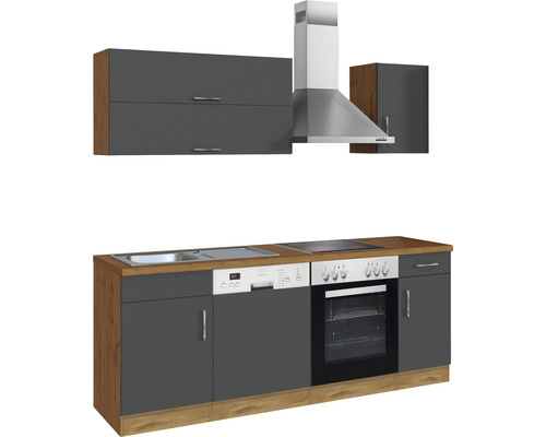 Held Furniture keukenblok met apparatuur Sorrento 210 cm antraciet mat gedemonteerd omkeerbaar model 1003.6280