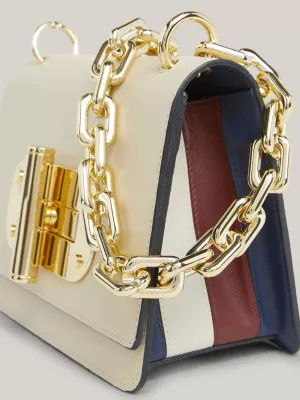 Bolsa de ombro de couro com fecho giratório Signature