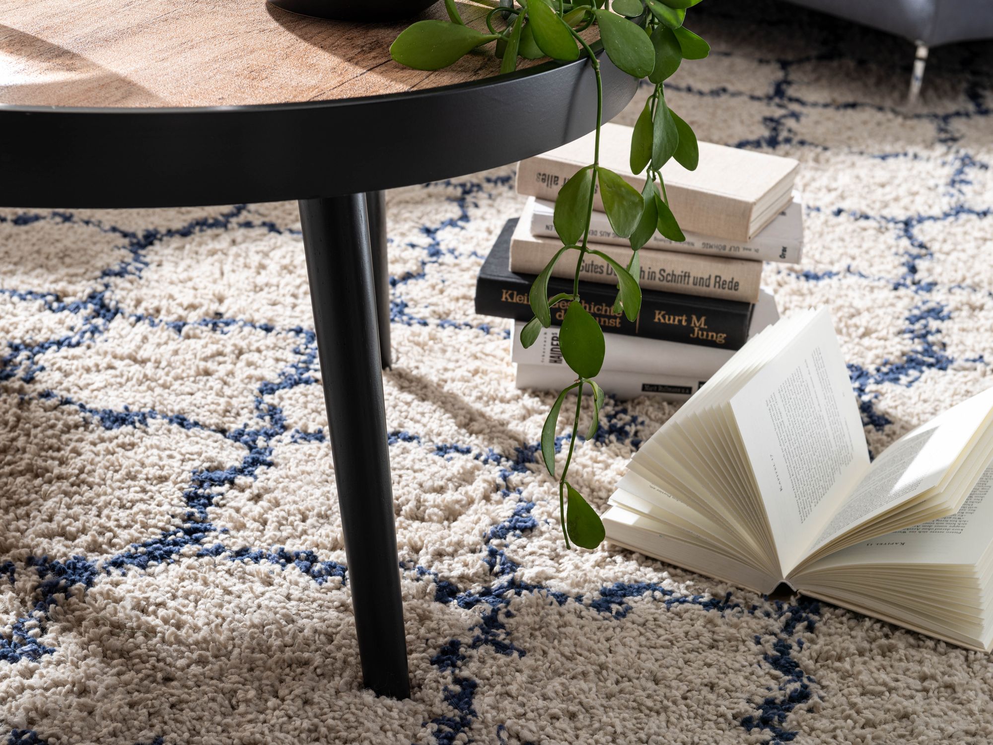 KADIMA DESIGN Couchtisch mit Ablagefläche in Holzoptik, Runder Tisch, Erhöhter Rand