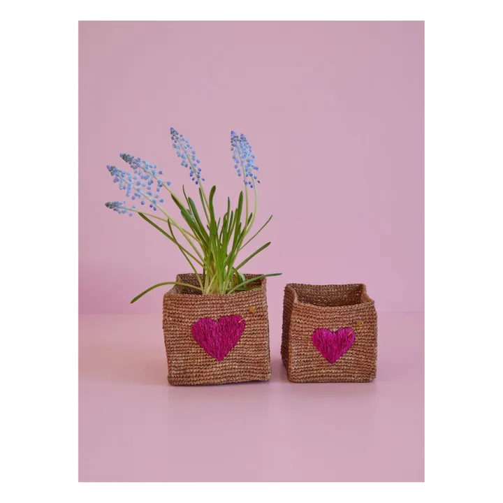 Rice Panières de rangement en raphia - Set de 2 | Rose fuschia