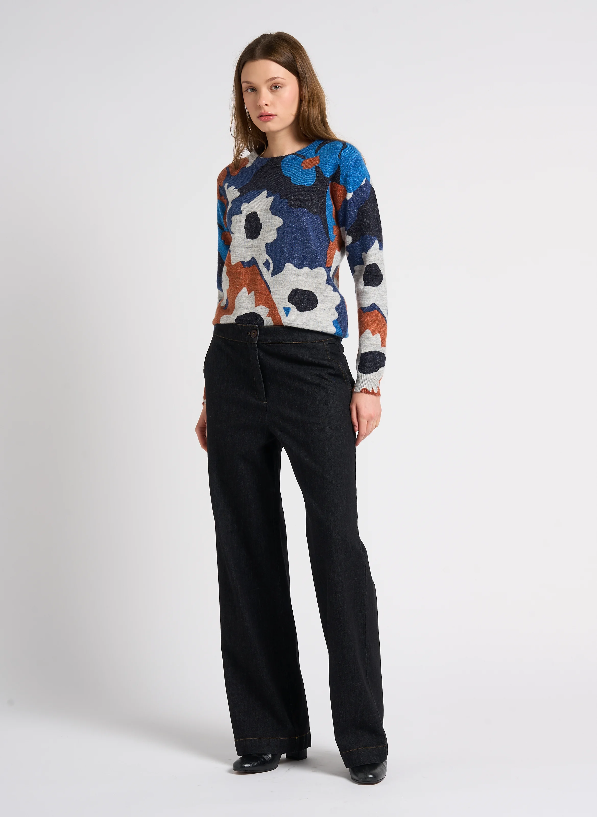 Jean large en coton mélangé | Bleu