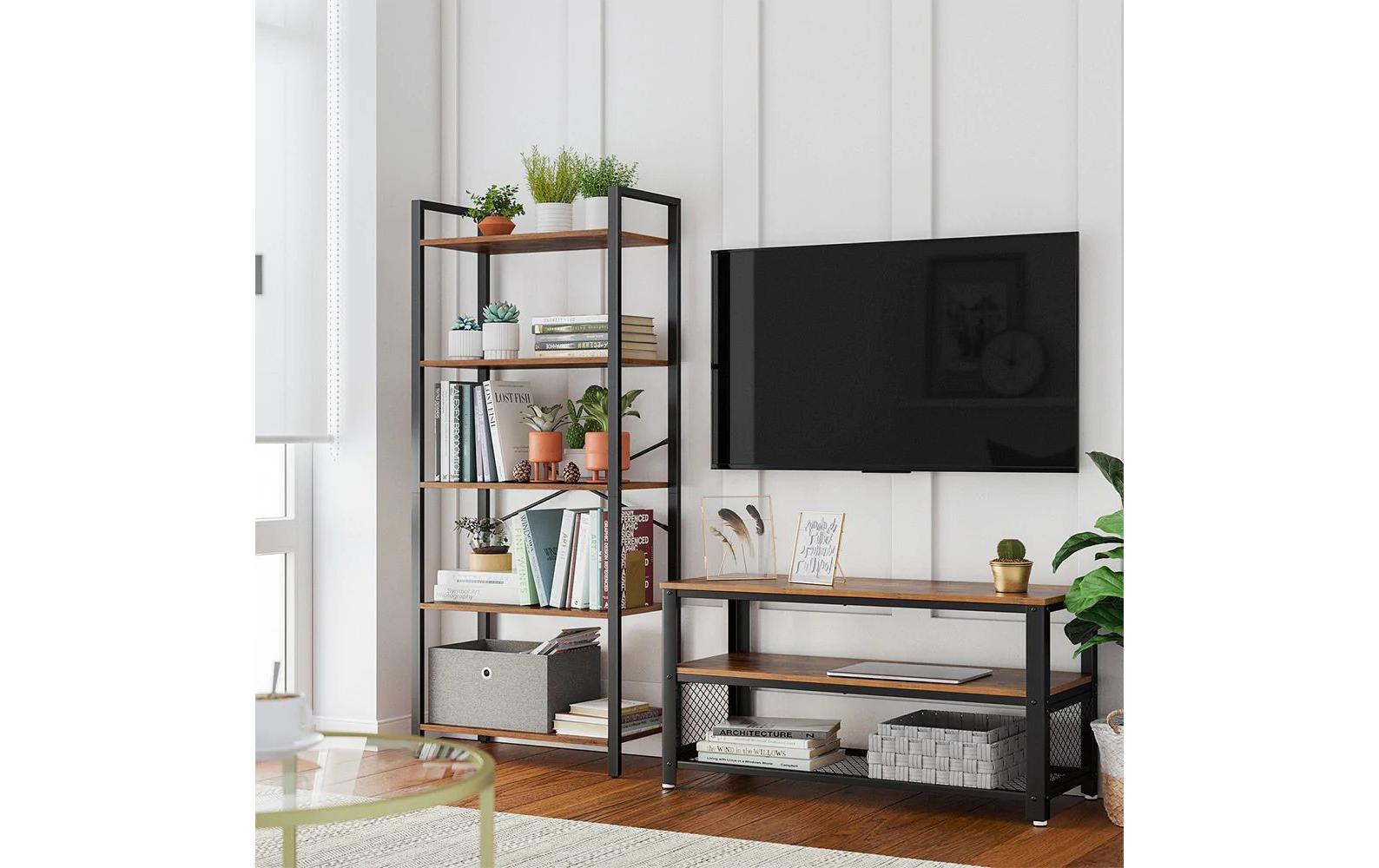 Regal mit 5 Ebenen 66 x 153 cm, Braun/SchwarzBücherregal aus Holz