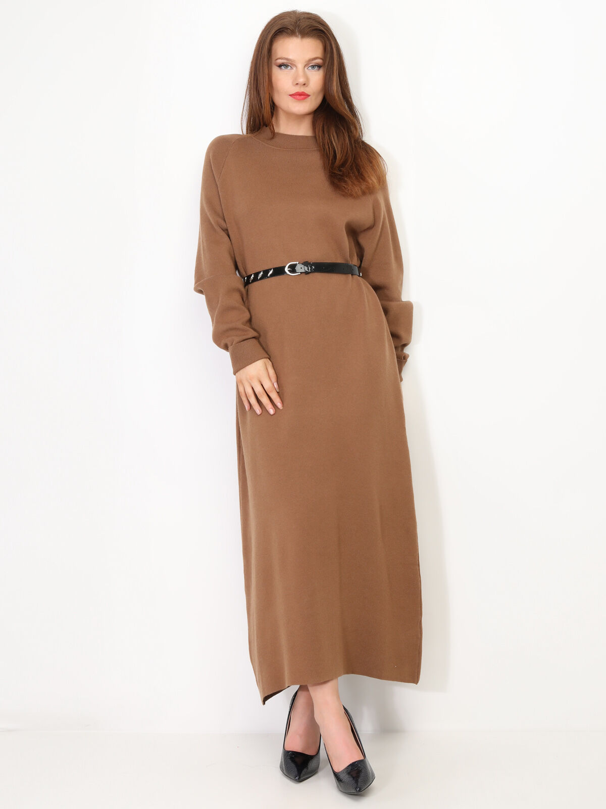 Robe pull longue et ample- Camel