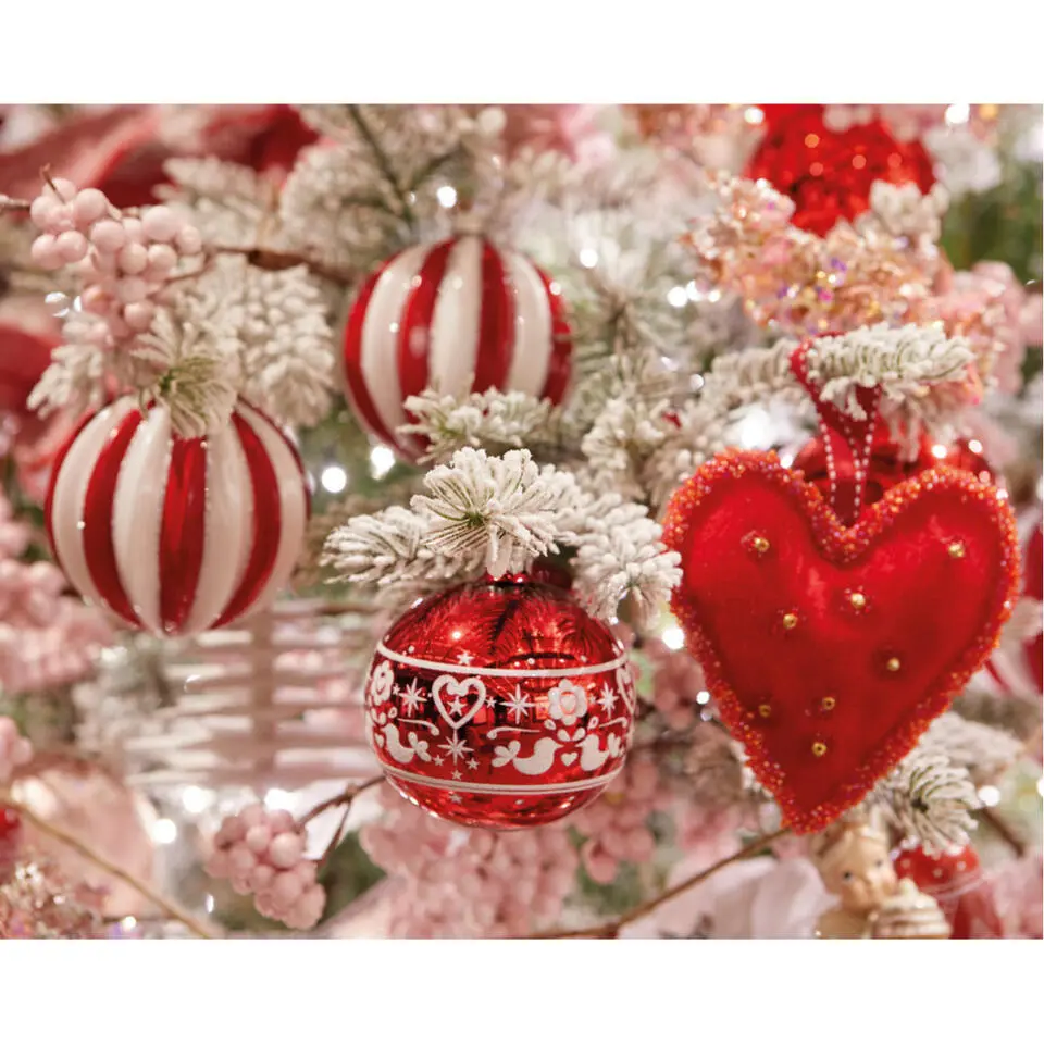 Decoris Luxe kerstballen - 3x - rood/wit gestreept -D8 cm - glas