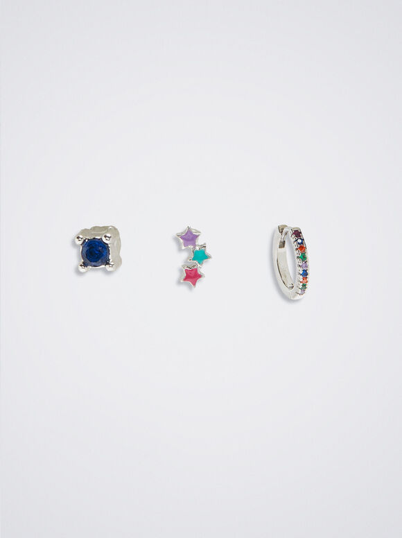 Conjunto de brincos com zircônias cúbicas - Multicolorido