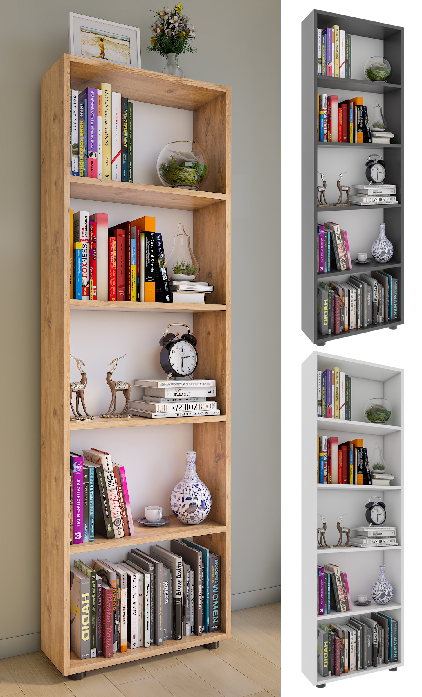 VCM Holz Aufbewahrung Stand Regal Bücherregal Deko Bücher Standregal Bulas 5 Fächer
