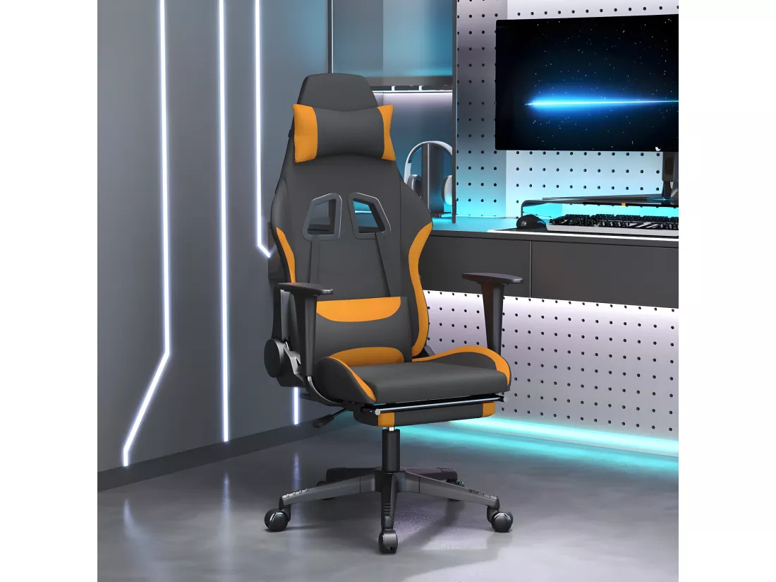 Chaise de jeu de massage avec repose-pied Noir et orange Tissu