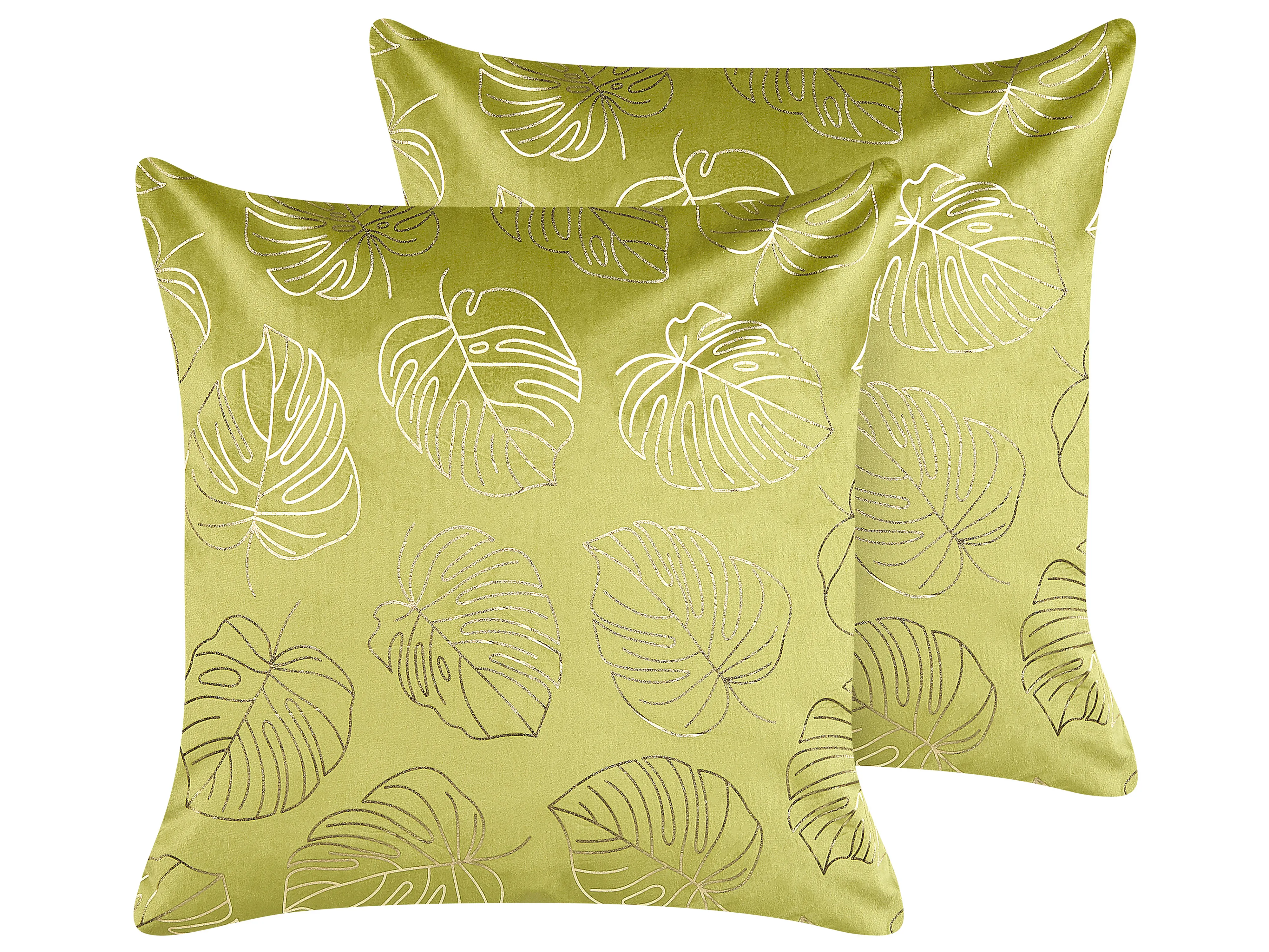Set van 2 sierkussens DELICIOSA Fluweel 45 x 45 cm Lichtgroen bladpatroon