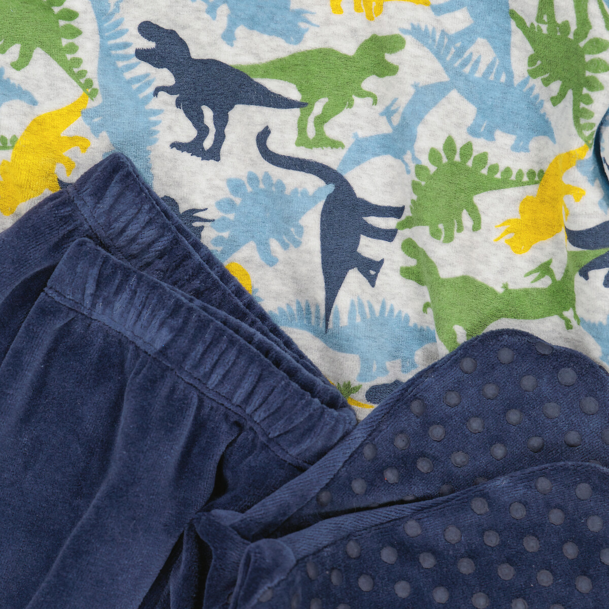 COLEÇÕES LA REDOUTE<br>Pijama de veludo com pezinhos e estampa de dinossauro