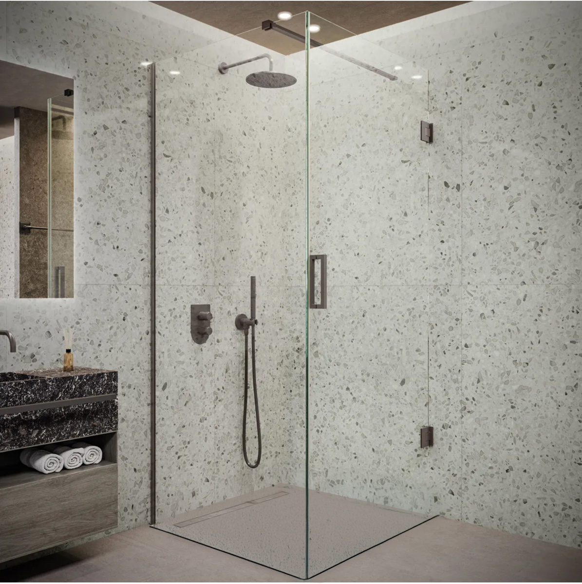 Saniclear Modern Iron douchecabine 80x90 met 90cm deur verouderd ijzer - gunmetal