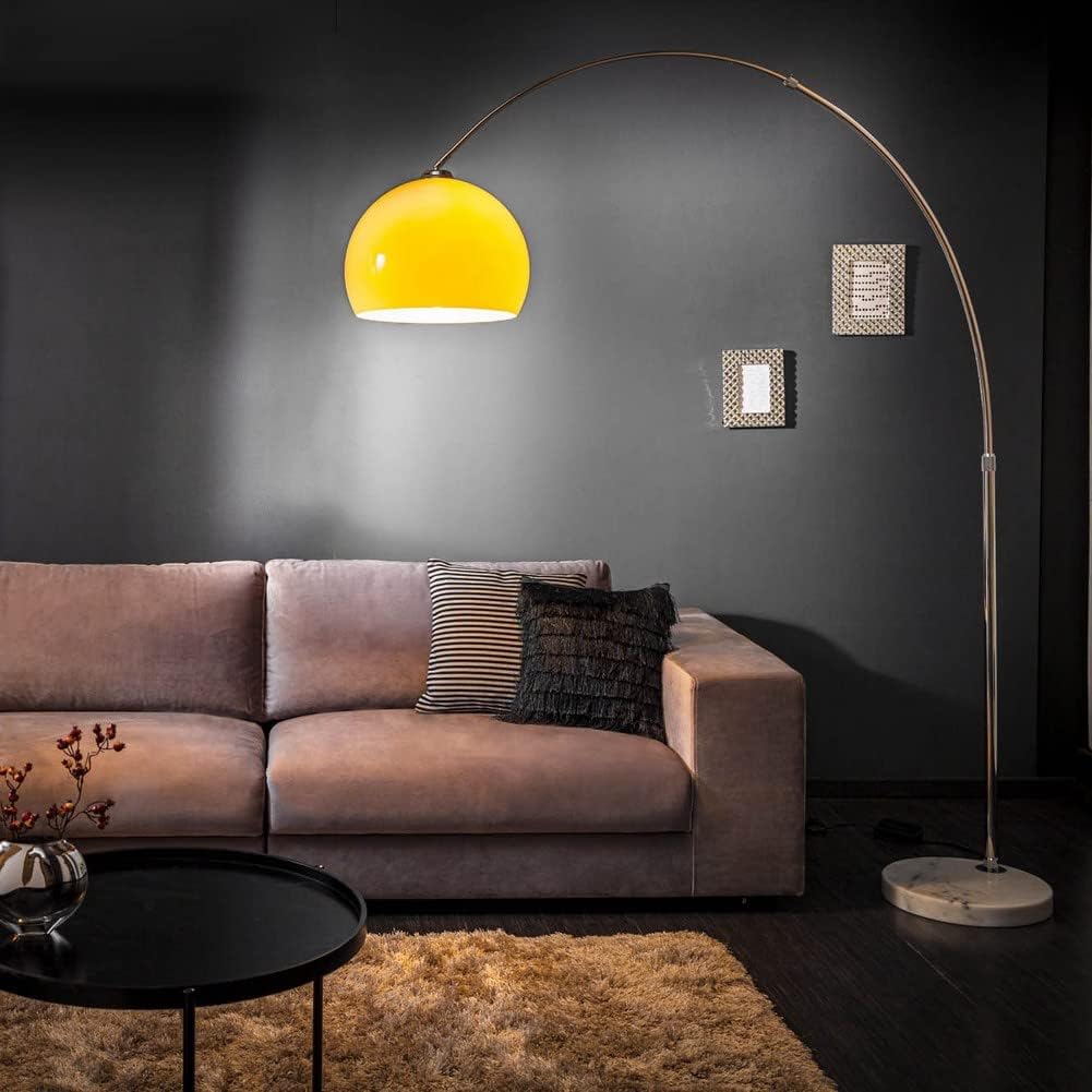 Design Retro Lounge Bogenlampe LUXX Orange & Chrom glänzend mit Marmorfuß Weiß 175-205cm Höhe verstellbar