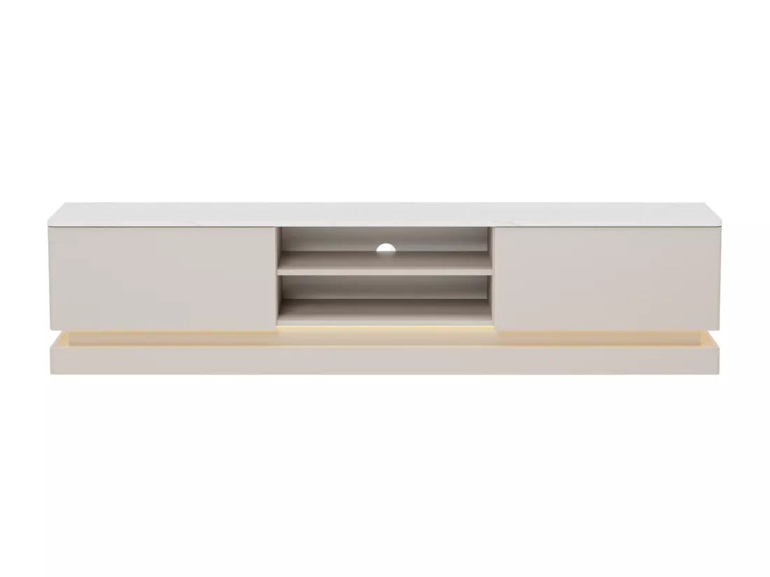 Meuble TV 2 tiroirs et 2 niches avec LEDs en MDF - Beige et effet marbre blanc - DEVIKA de Pascal MORABITO