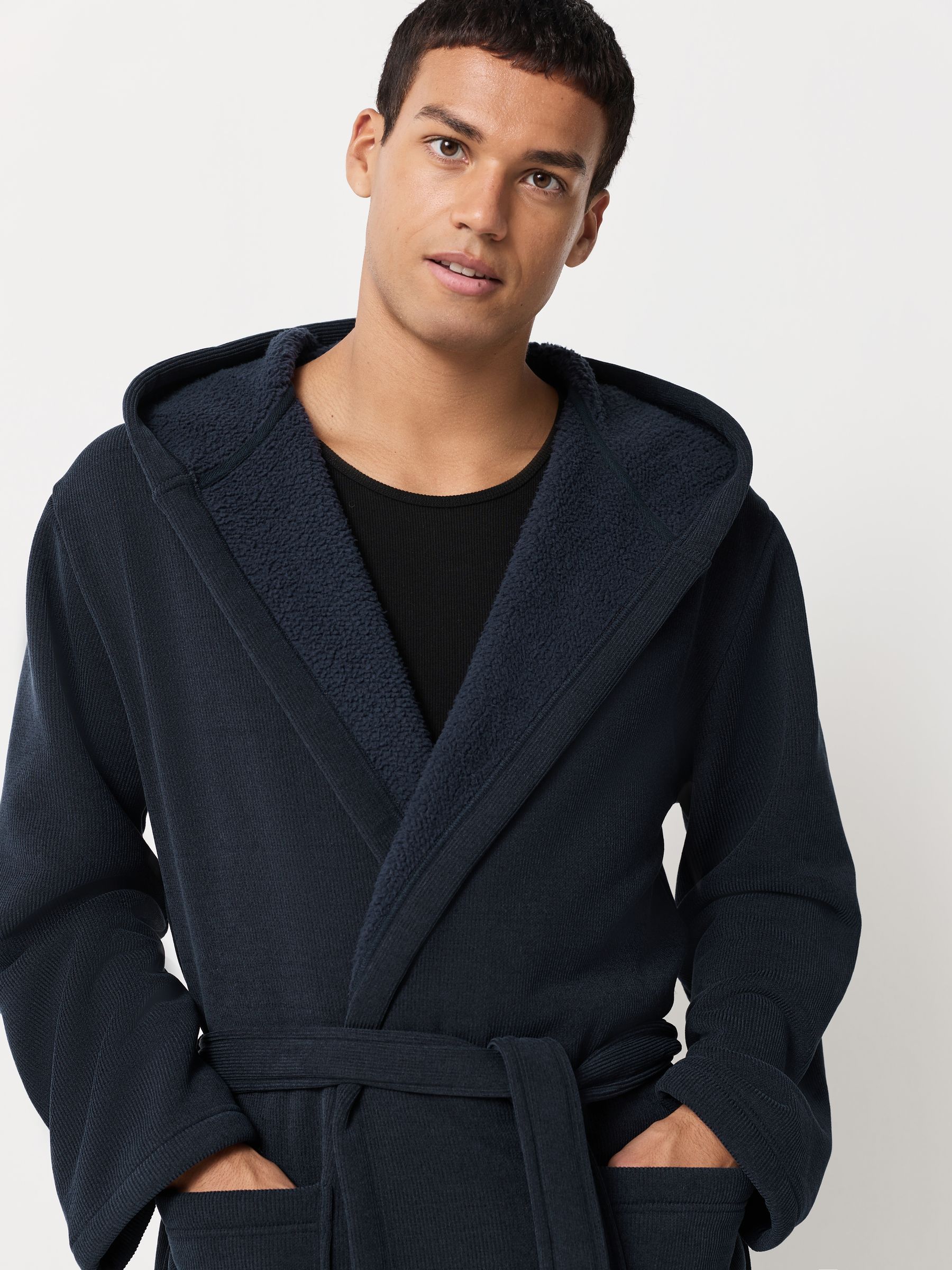 Donkerblauw - Corded Textured Dressing Gown