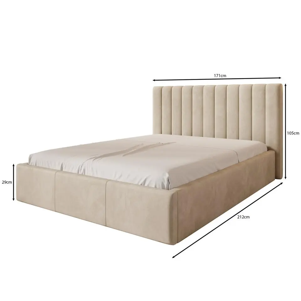 Meubella - Tweepersoonsbed Chief - Grijs - Velvet - 160x200 cm