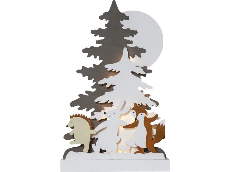 Star Trading Tischdeko Forest Friends, 44 cm, Holz Beleuchteter Wald mit Tieren