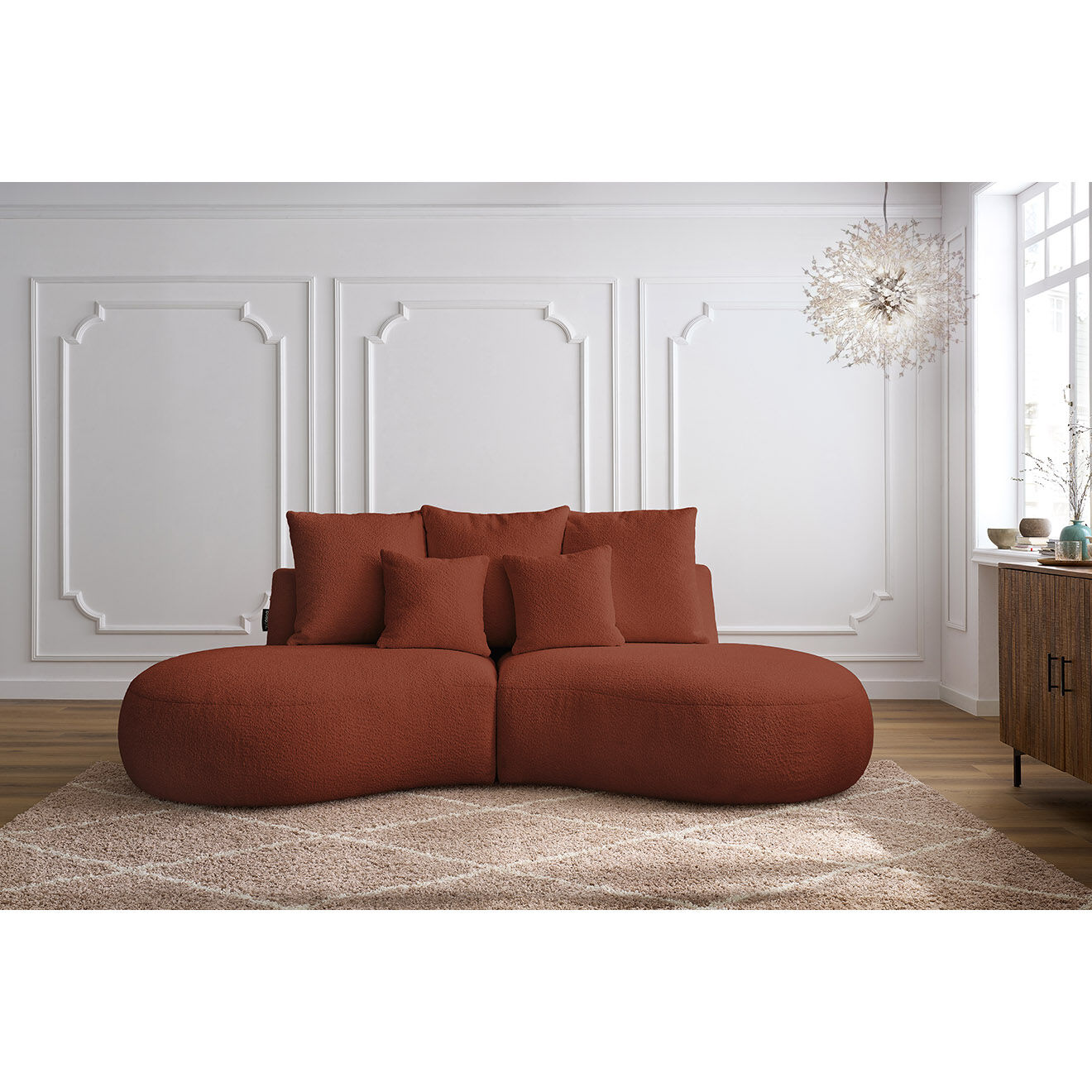 Bobochic Canapé droit fixe 3 places saint-germain tissu bouclette orange - 260x145x92 cm