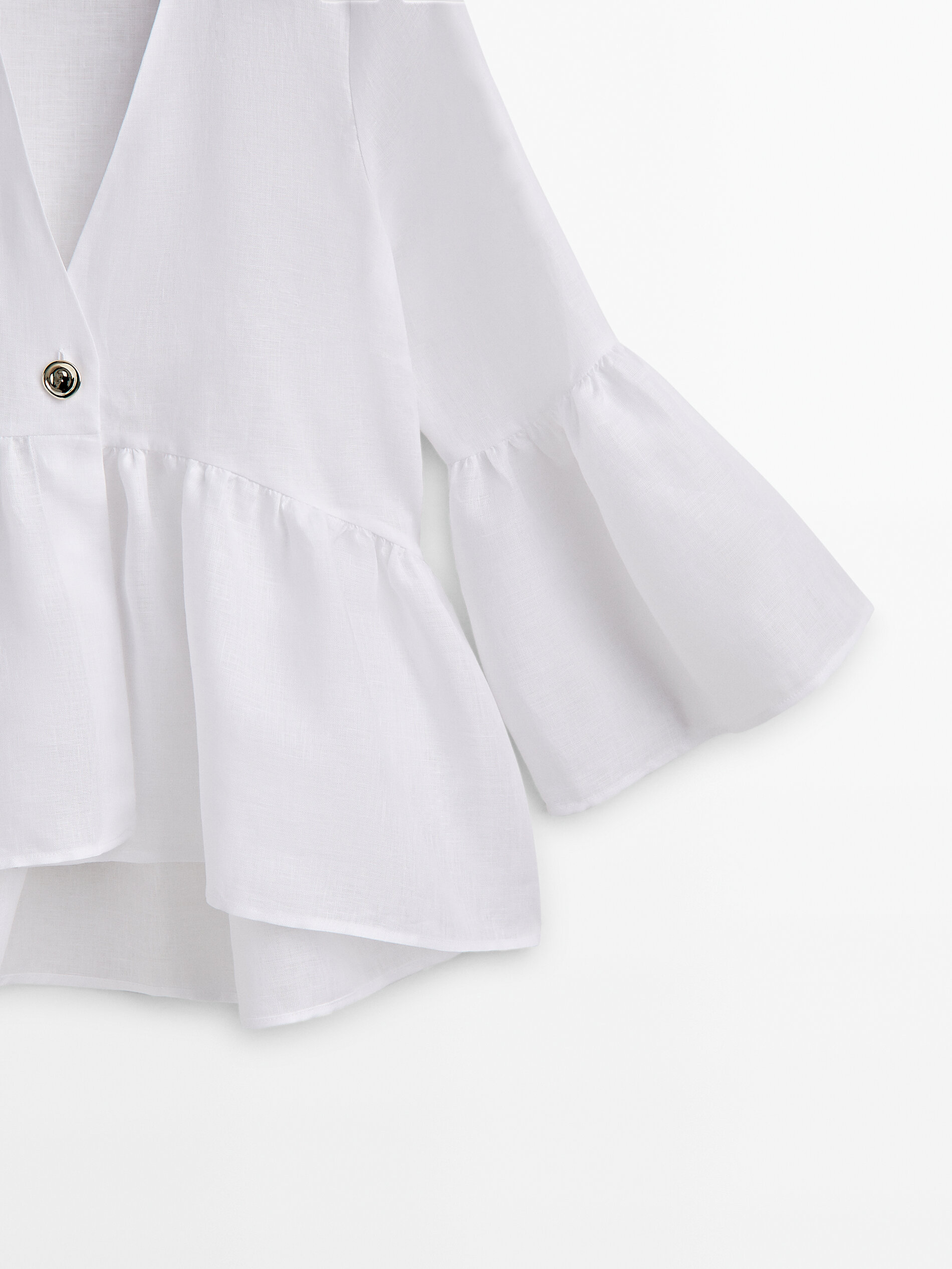 Camisa peplum de linho com botões - Studio - BRANCA
