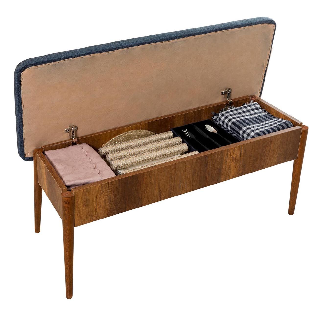 Wooden Art Ensemble table + 2 chaises + 2 bancs vina 1048 beige/bleu foncé