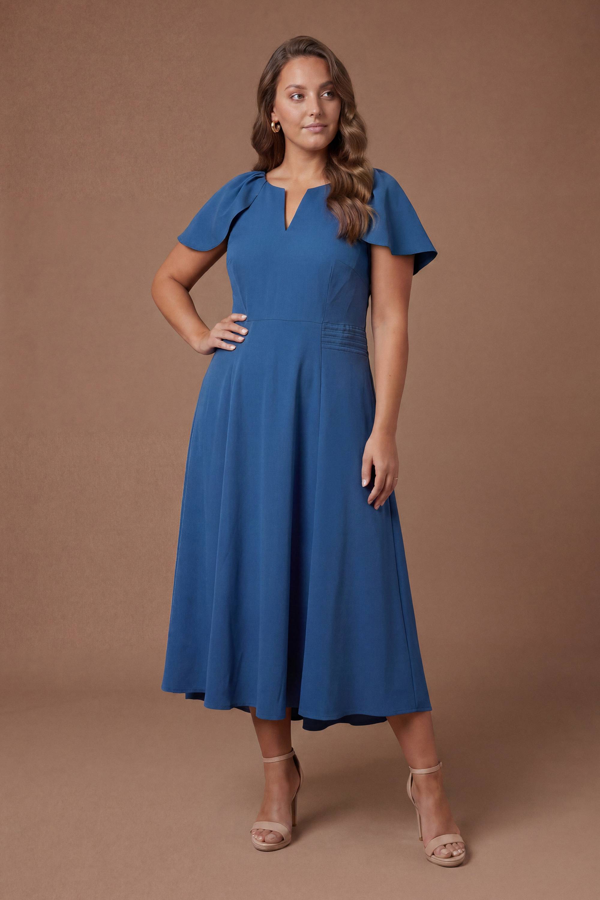 Coast Robe Midi Grande Taille à Col V et Manches Courtes en Ponte
