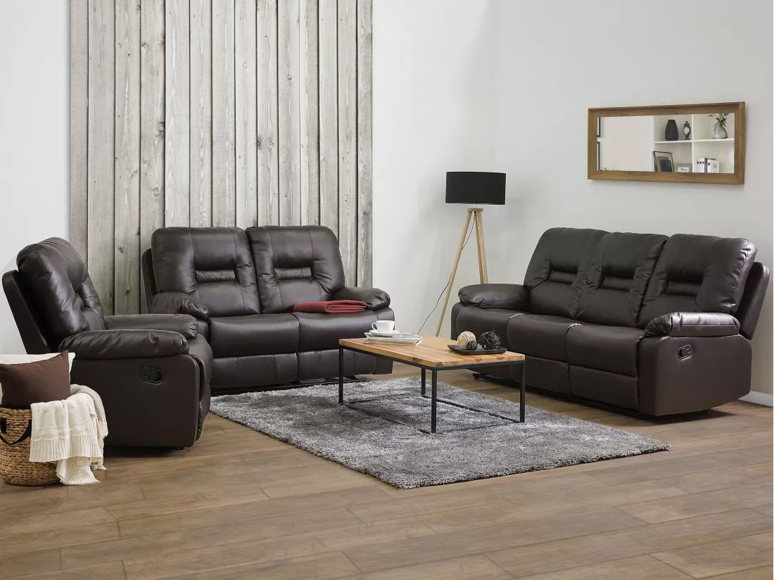 Ensemble canapés et fauteuil en cuir PU marron 6 places BERGEN