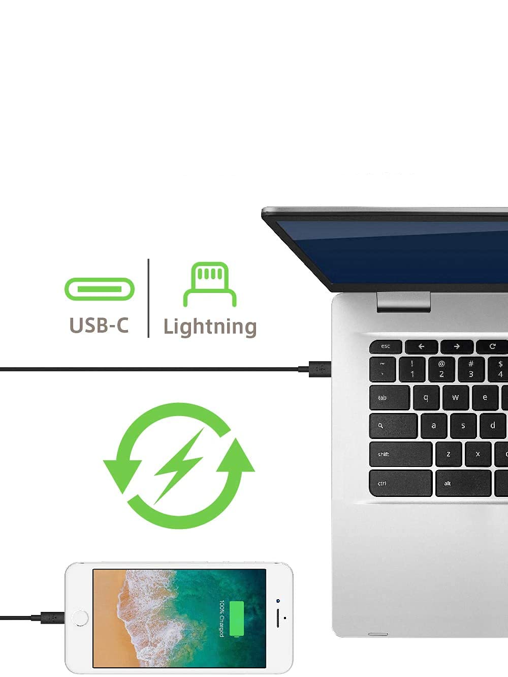(1.2m) Boost Charge USB C auf Lightning Ladekabel Datenkabel (F8J239bt04-BLK) - Schwarz