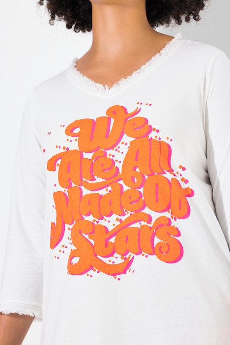 T-Shirt, A-Linie, Statement-Druck, offenkantig