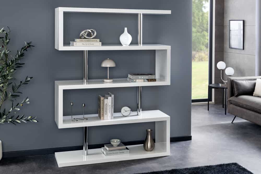 Design Regal SNAKE 165cm weiß Bücherregal Hochglanz mit fünf Böden
