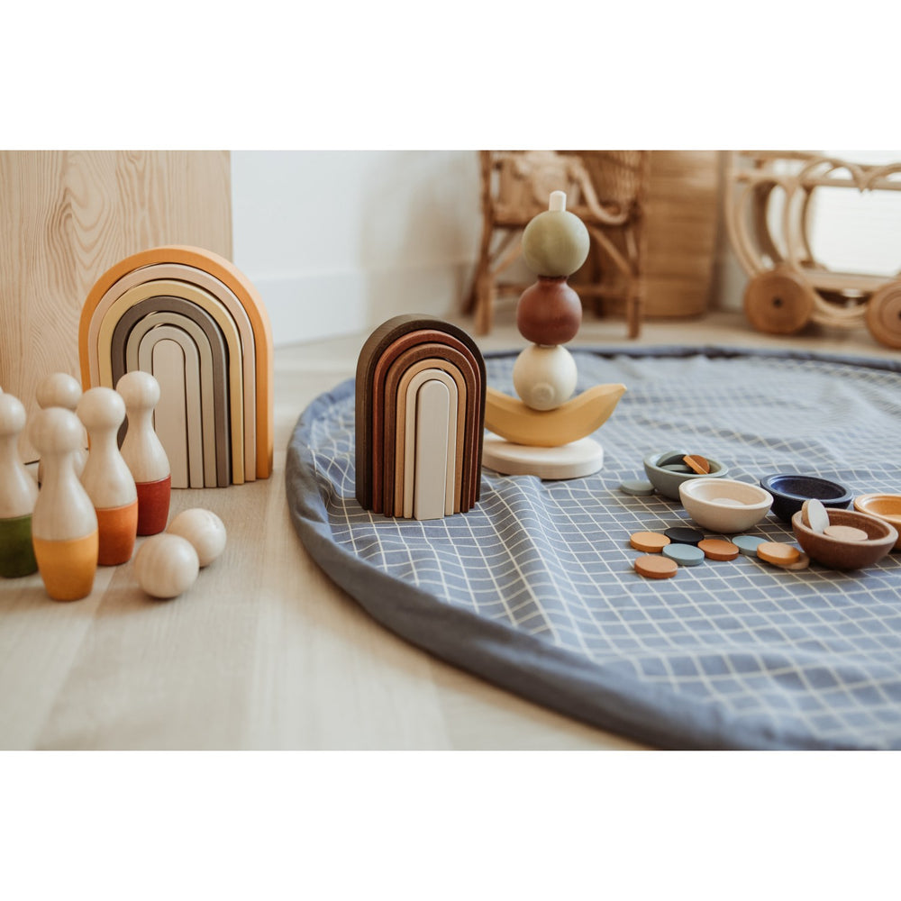 Køb Play&Go Organic Grid Blue 2-in-1 Legetæppe