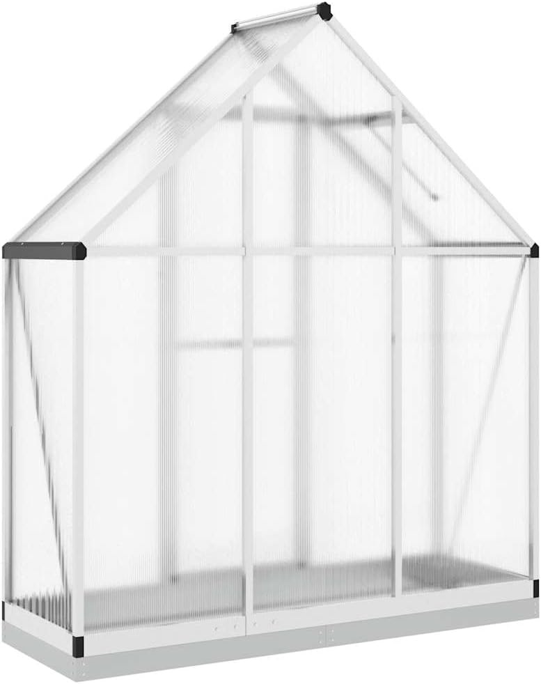 Aluminium Gewächshaus für den Garten inklusive Fundament Vielseitig nutzbar als Treibhaus Tomatenhaus Frühbeet und Pflanzenhaus Gartenblumentopf Silber 100 x 100 x 48 cm Verzinkter Stahl