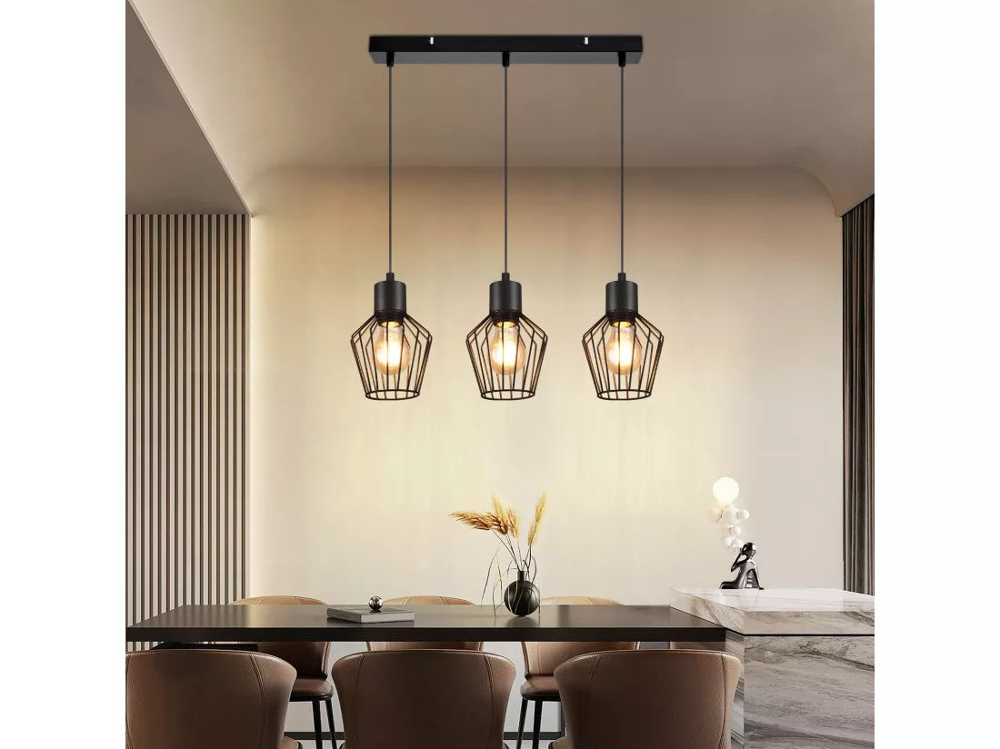 NETTLIFE Suspension 3 flammes suspension métal industrielle noir LED E27 métal