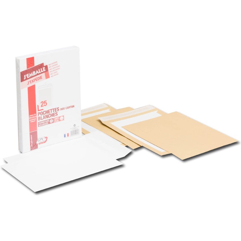Paquet de 25 pochettes dos carton velin blanc 24 260x330 bande de protection
