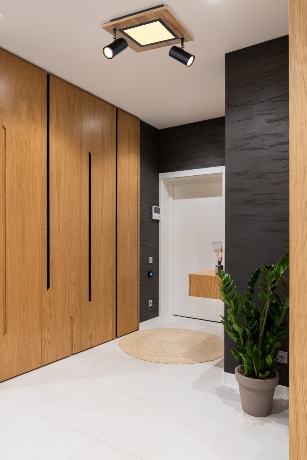 LED-Deckenleuchte - schwarz matt - Holzoptik