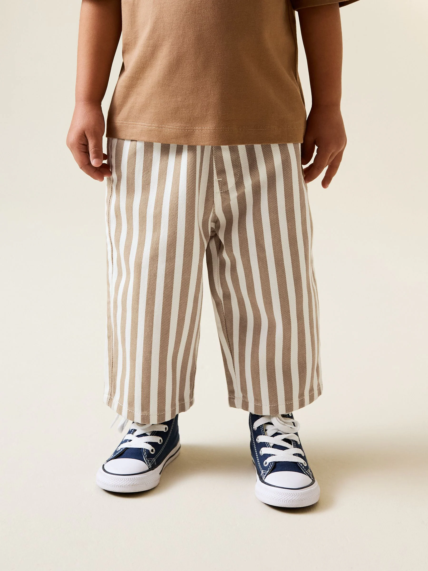 Tan/White Stripe - Wijde broek met elastische taille (3mnd-7jr)