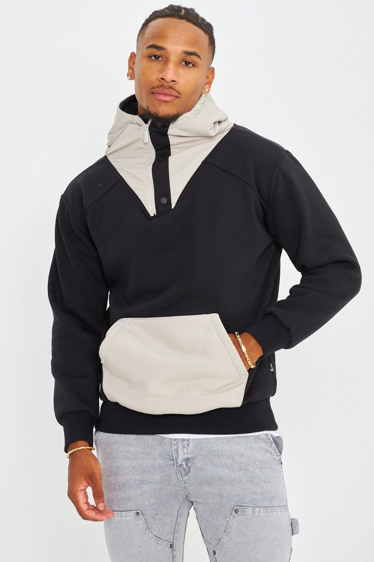 Sweat bicolor noir et gris à capuche