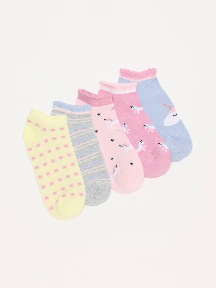 Pacote com 5 pares de meias com estampa de unicórnio - Cores sortidas