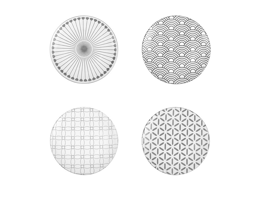 CONJUNTO DE 4 PRATOS DE SOBREMESA ACTUEL GRAPHIC PORCELANA 19 CM