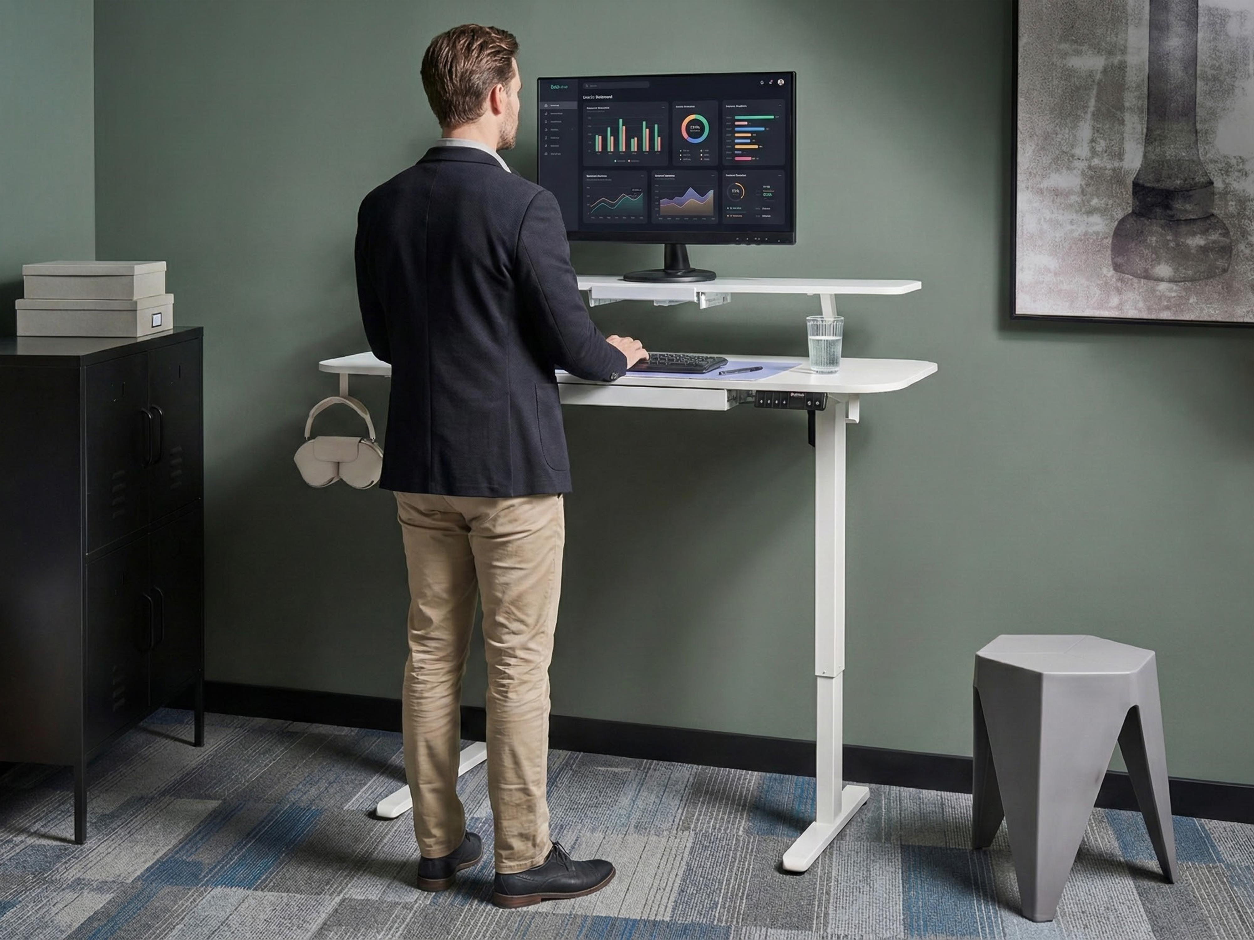 Elektrisch verstelbaar sta-bureau WILBANKS Wit 120 cm 60 cm met USB-poort