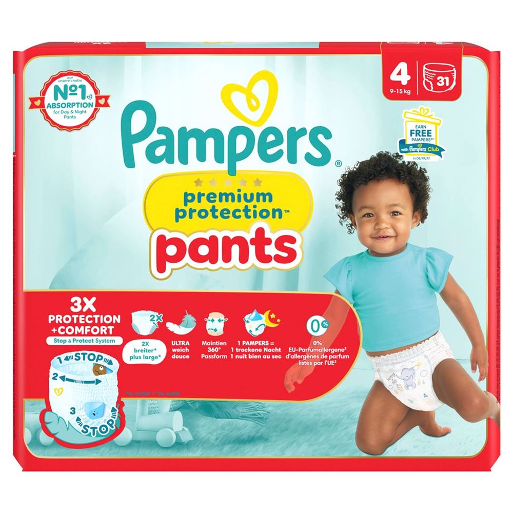 PAMPERS Premium Protection Pants Gr4 9-15kg Maxi Sparpack 31 Stk