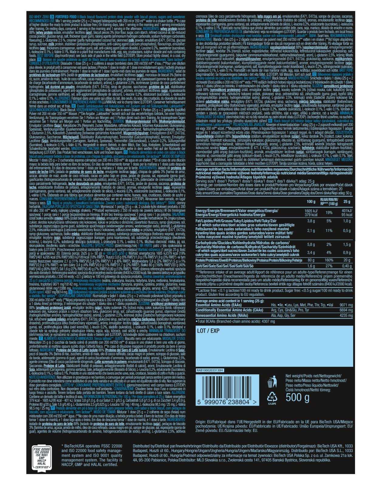 Biotech USA Iso Whey Zero 500g
