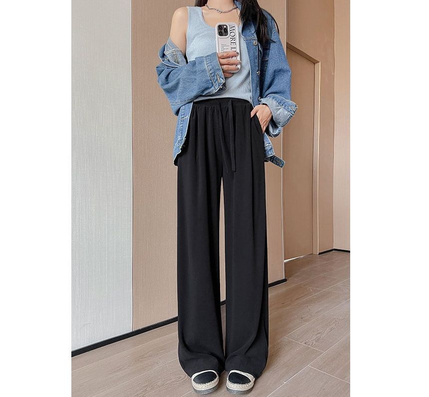 evanesce - High Rise Plain Drawstring Drape Wide Leg Sweatpants