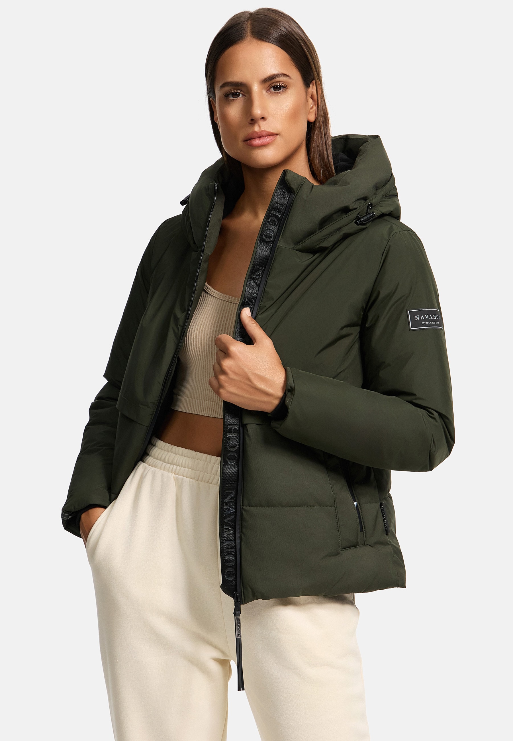 NAVAHOO Damen Winterjacke Recyceltes gefütterte Outdoor Jacke Kapuze & Stehkragen Liebesküken
