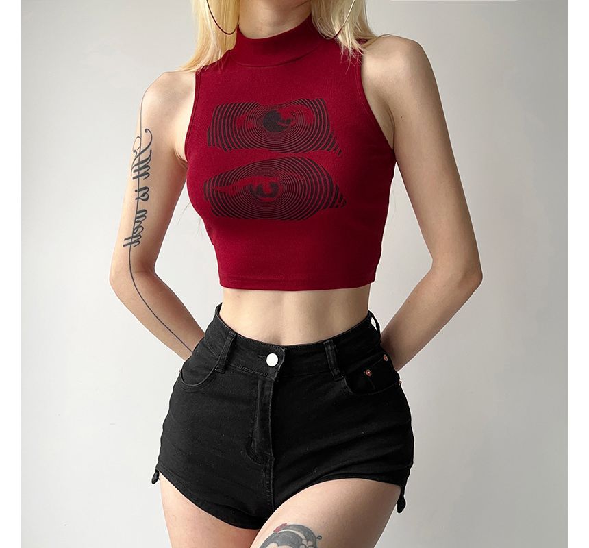 Sugarcoat - Crop tanktop met nephals en print