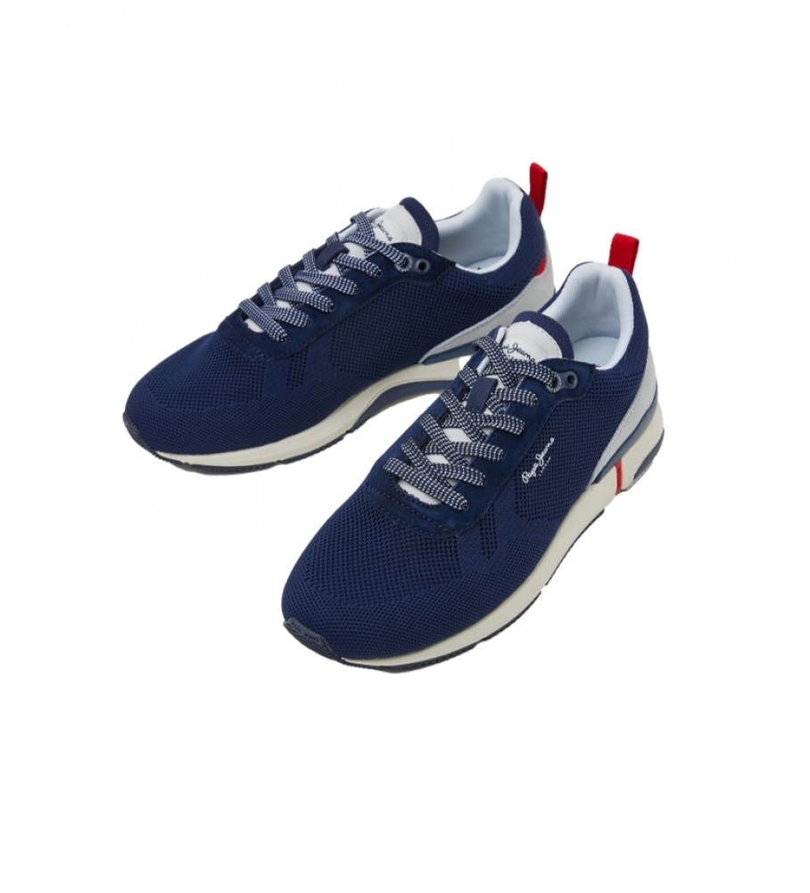 Tênis Pepe Jeans London Pro em couro combinado, cor azul marinho.